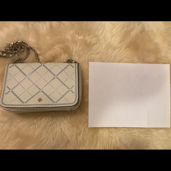 Tory Burch White Crossbody Bag Robinson weave crosshatch pattern  purse - Picture 5 of 6